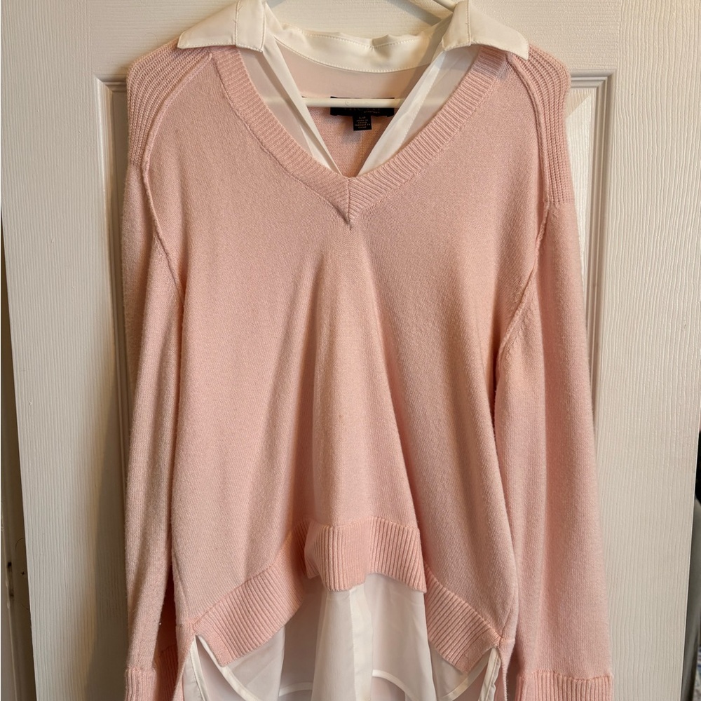 Pink V-Neck Sweater with Layered Look